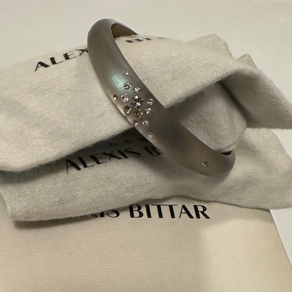 Alexis Bittar Lucite Skinny Tapered Bangle Bracelet w/ Rhinestones 🤎Tan Brown🤎